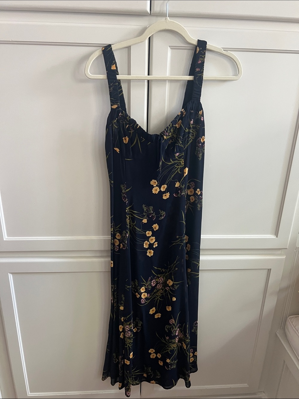 Reformation Navy Floral Maxi Slip Dress with Yellow Blossoms